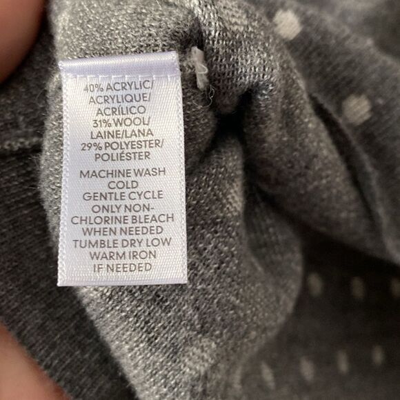 Loft Wool Blend Gray Crew Neck Polka dot Sweater Size Large - Picture 7 of 12